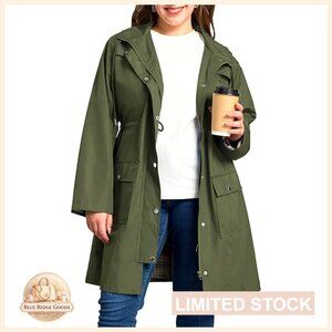 Plus Size Waterproof Trench Coat Windbreaker Jacket Hooded Outdoor Chic Modern